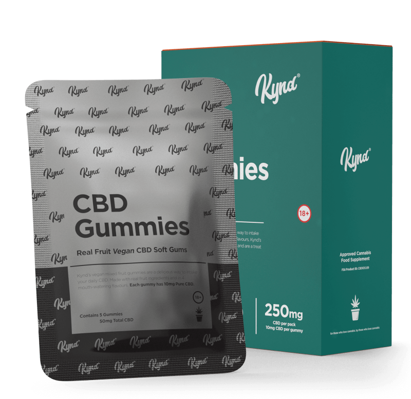 Kynd's Vegan Isolate CBD Gummies 250mg Cubes. 100% Organic Pure Isolate Cannabis Sativa L with Omega 3, THC Free, Fruit and Vegetable Juice CBD Flavours UK